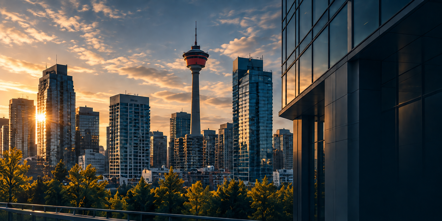 Calgary skyline framed by architecture. Local relationships. Borderless opportunities.